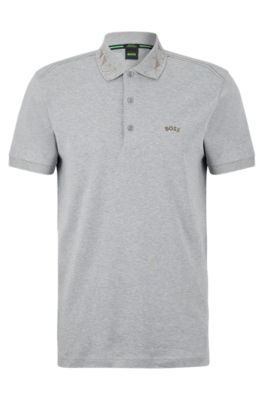 BOSS - Interlock-cotton polo shirt with grid artwork