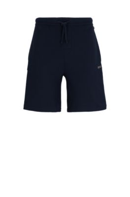 Shop Hugo Boss Pajama Shorts With Embroidered Logo In Dark Blue
