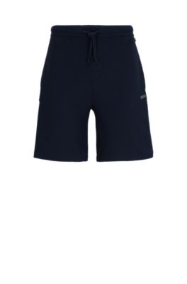 Hugo Boss Pajama Shorts With Embroidered Logo In Dark Blue