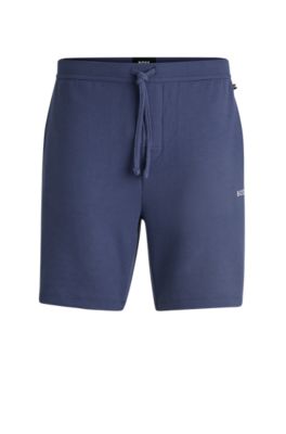Shop Hugo Boss Pajama Shorts With Embroidered Logo In Dark Blue
