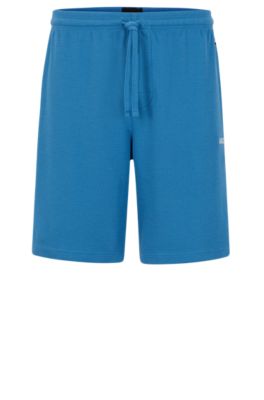 Shop Hugo Boss Pajama Shorts With Embroidered Logo In Blue