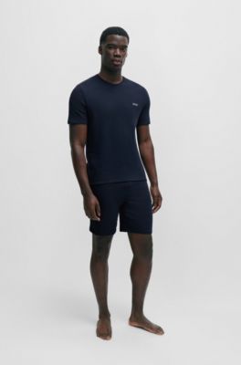 Camiseta de pijama en algod&oacute;n con logo bordado, Azul oscuro