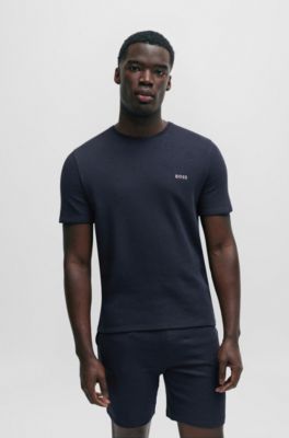 Camiseta de pijama en algod&oacute;n con logo bordado, Azul oscuro
