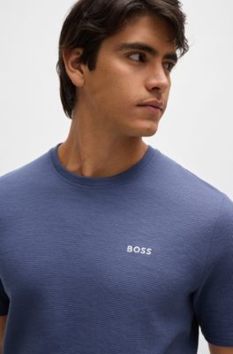 Camiseta de pijama en algod&oacute;n con logo bordado, Azul oscuro