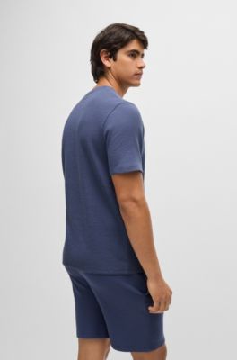 Camiseta de pijama en algod&oacute;n con logo bordado, Azul oscuro