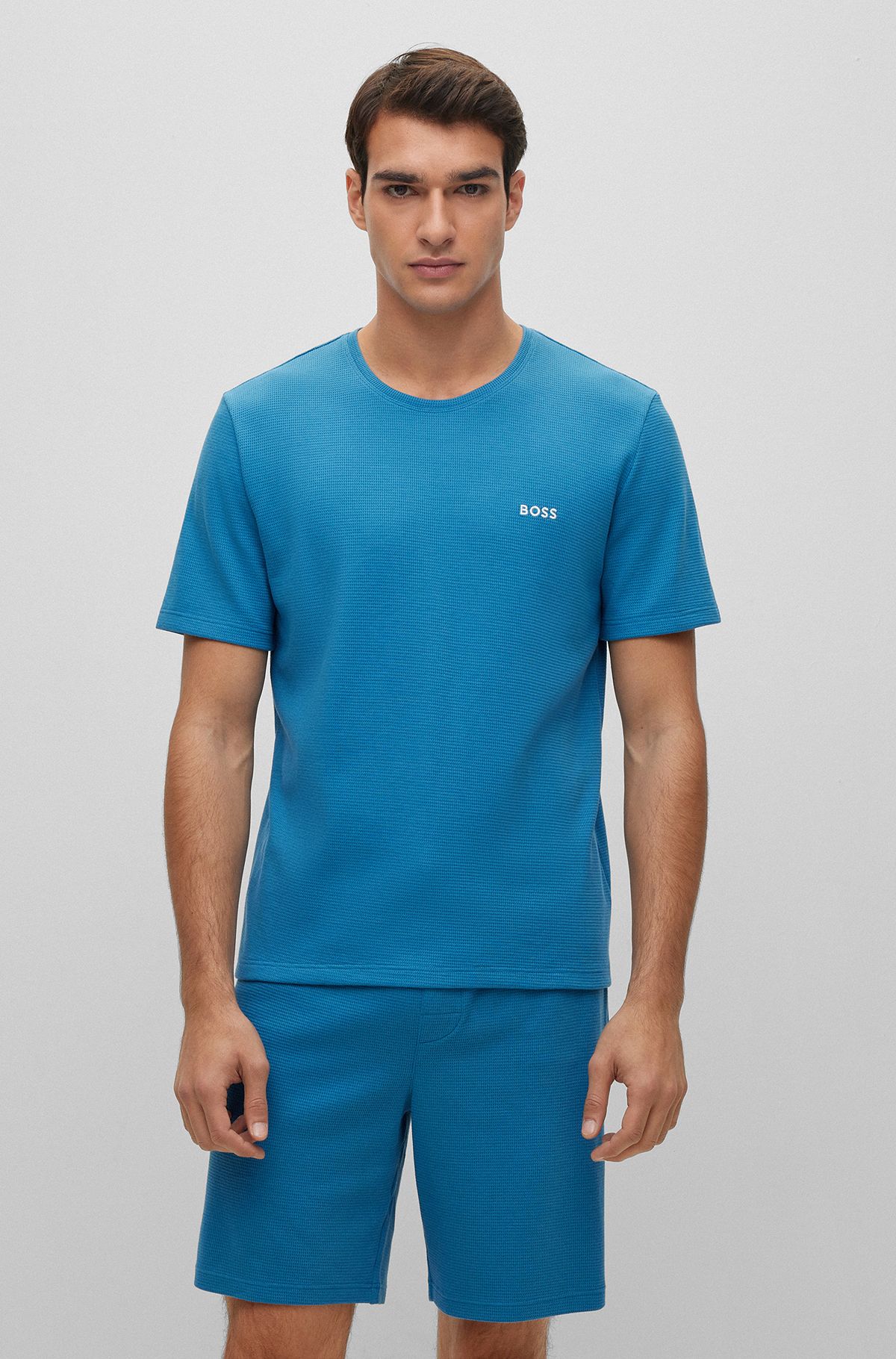 Pajama T-shirt with embroidered logo, Blue