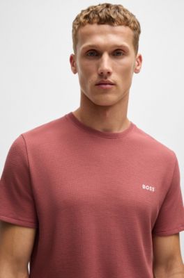 Camiseta de pijama en algod&oacute;n con logo bordado, Rojo claro