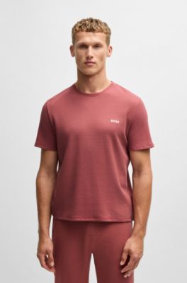 Camiseta de pijama en algod&oacute;n con logo bordado, Rojo claro