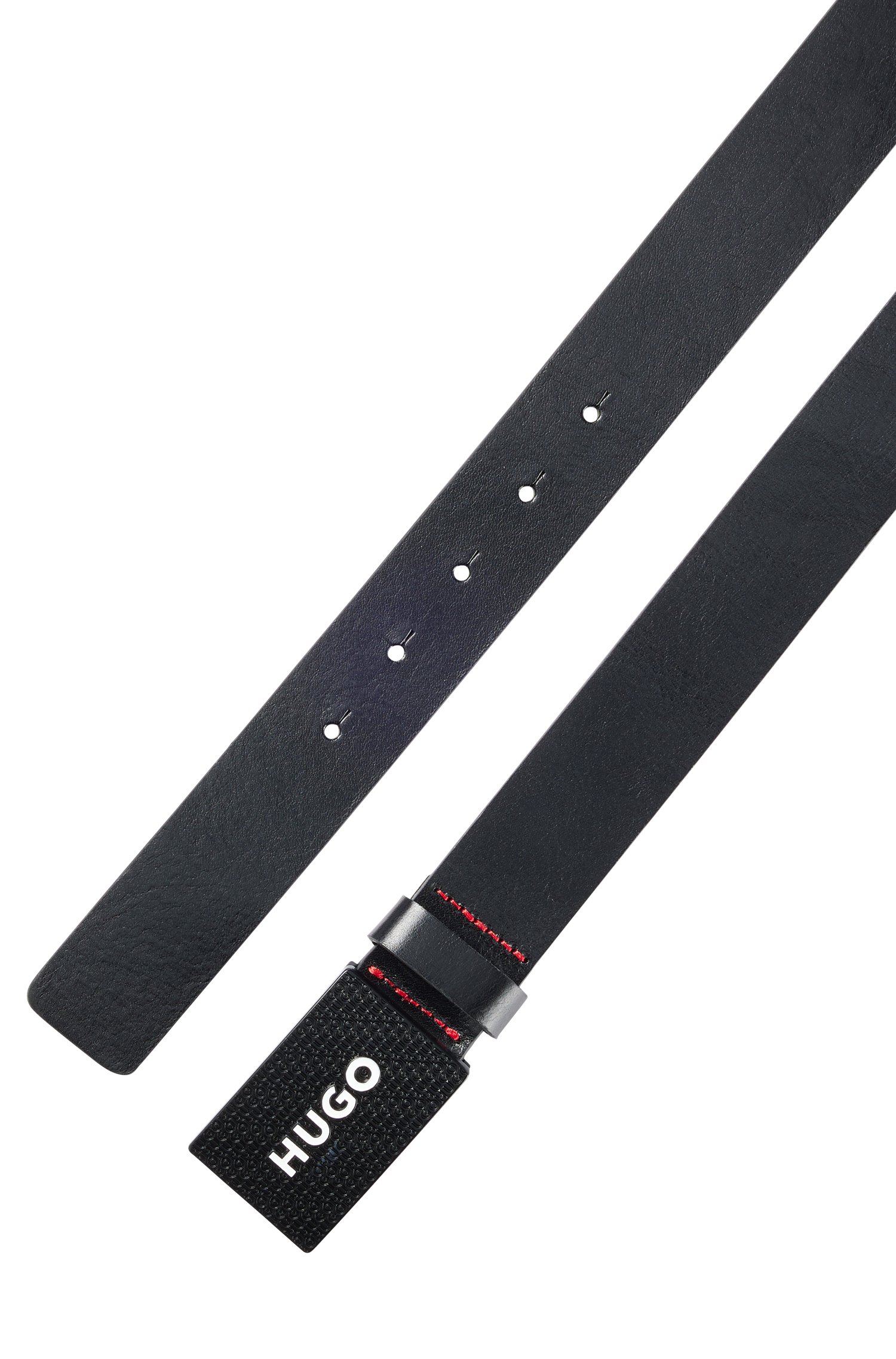 Italian-leather belt with branded plaque buckle