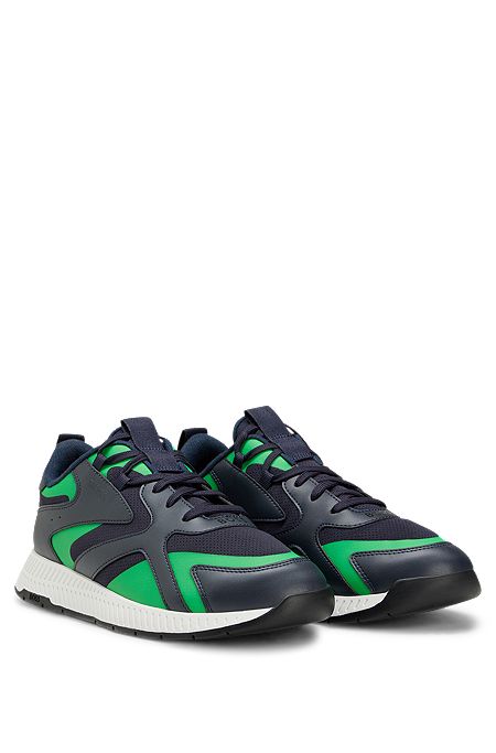 Mixed-material trainers with thermo-bonded details, Dark Blue