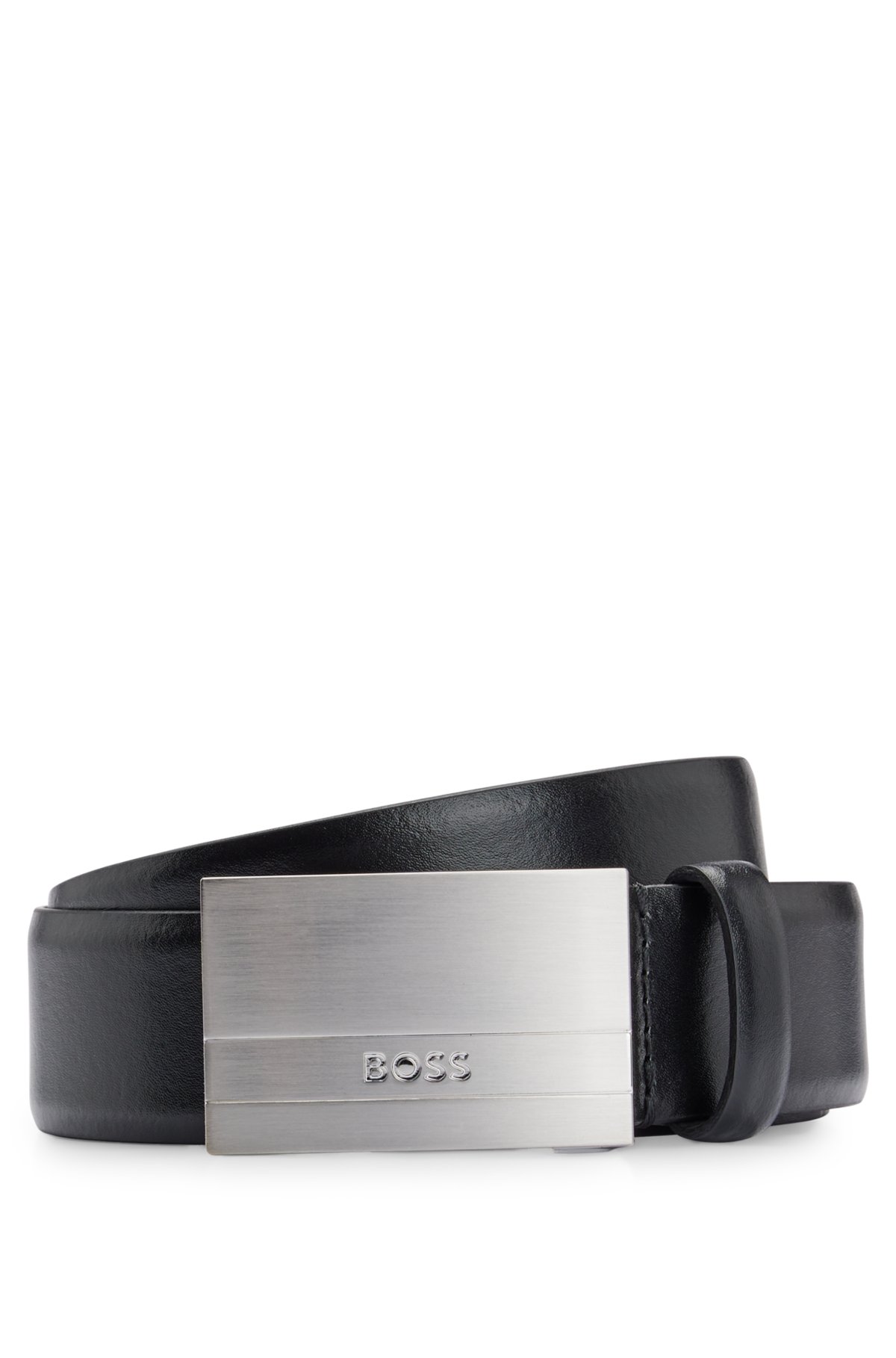 Skrive ud Abe Grunde BOSS - Italian-leather belt with logo-engraved plaque buckle