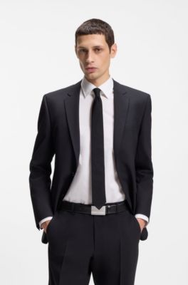 Ceinture en cuir italien avec boucle plate &agrave; logo grav&eacute;, Noir