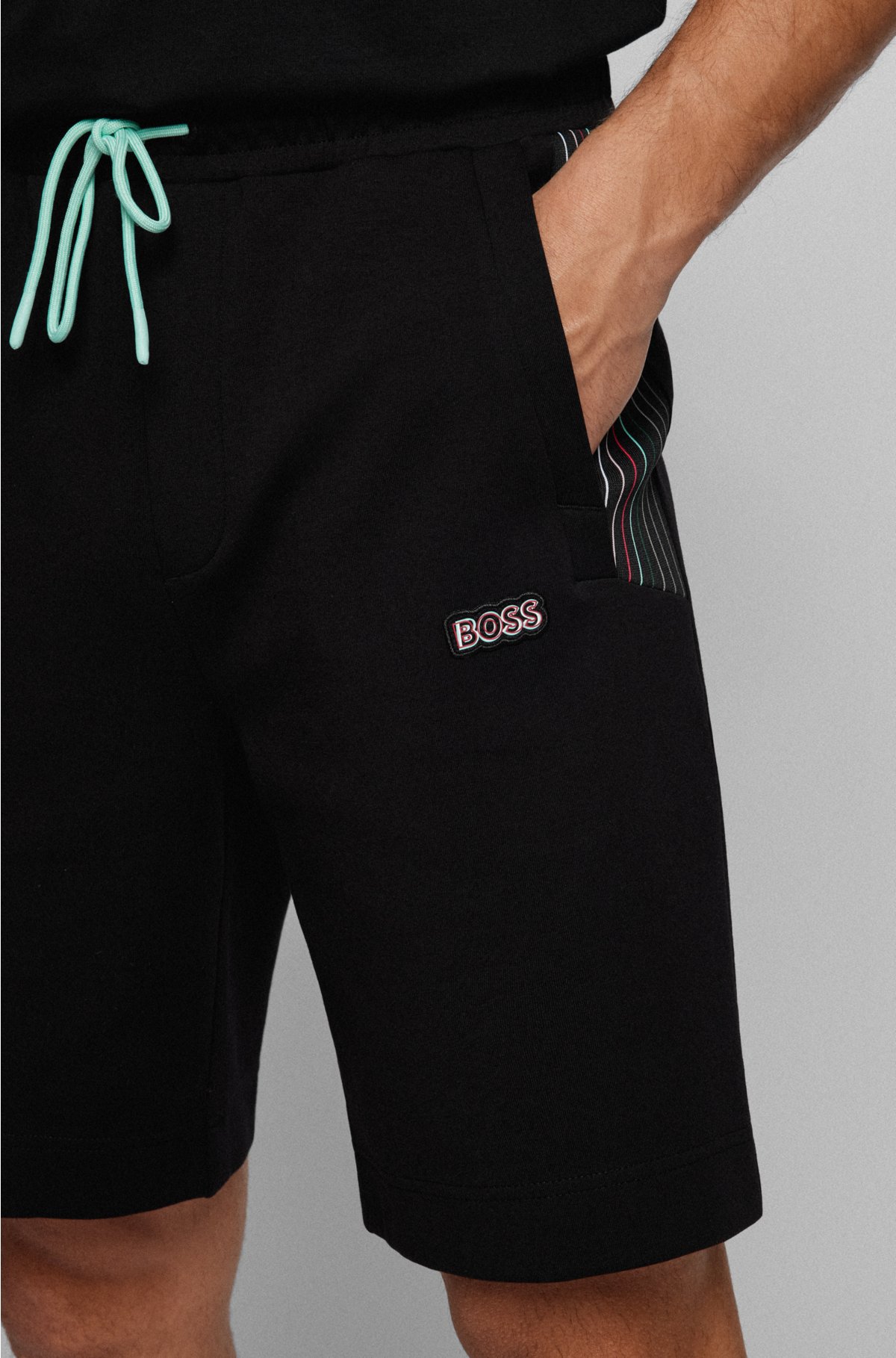 Cotton-blend regular-fit shorts with multicolored logo