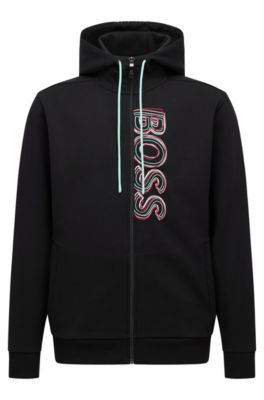 BOSS Cotton blend regular fit hoodie with multicolored logo