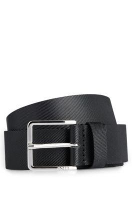 Hugo Boss Structured Italian-leather Belt With Logo End Tip In Black
