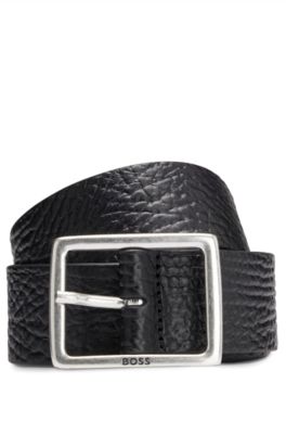 Hugo Boss Grained-leather Belt With Frame Buckle In Black