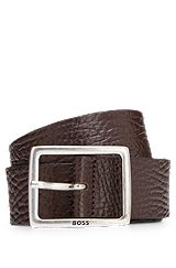 Grained-leather belt with frame buckle, Dark Brown