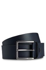 Printed-leather belt with logo keeper, Dark Blue