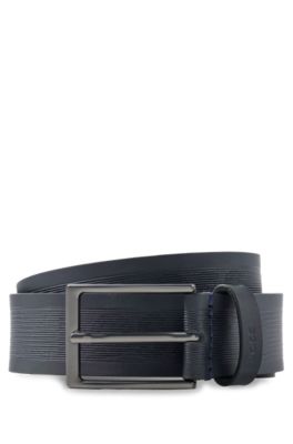 BOSS - Pin-buckle belt in printed Italian leather