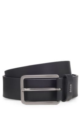 Leather belt with logo-lettering keeper, Black