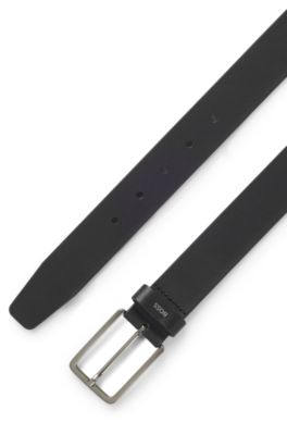 Leather belt with logo-lettering keeper, Black