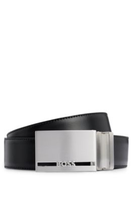 Hugo Boss Italian-leather Reversible Belt With Branded Keeper In Black