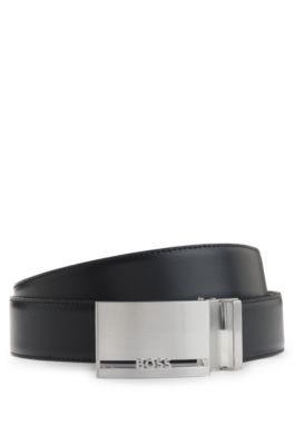 Reversible belt in Italian leather with interchangeable buckles, Black