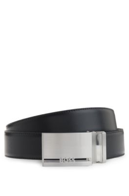 Ceinture r&eacute;versible en cuir italien avec deux boucles, Noir