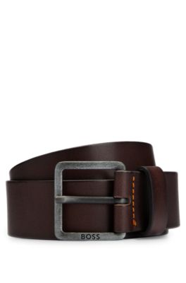 Hugo Boss Leather Belt With Logo Buckle In Dark Brown