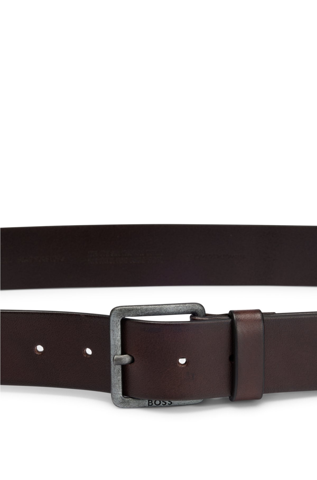 BOSS - Leather belt with logo-engraved buckle