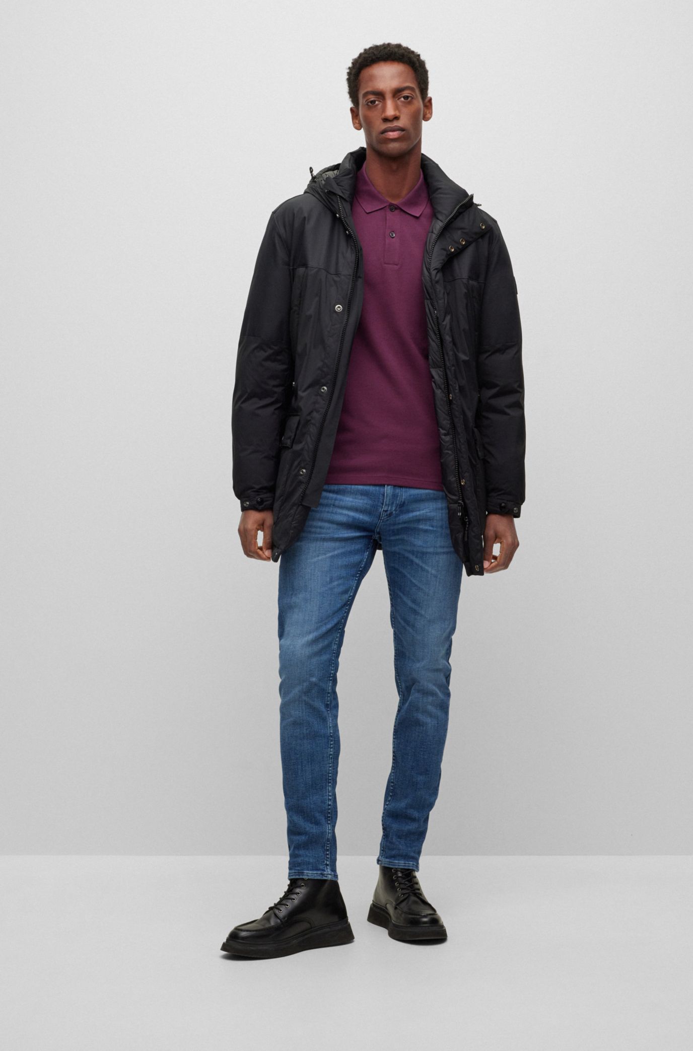 BOSS - Hooded jacket in lightweight water-repellent fabric