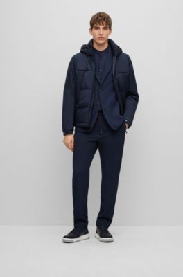 BOSS - Mixed-material hooded jacket water-repellent finish