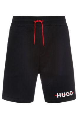 HUGO - Cotton-blend shorts with logo and stripe