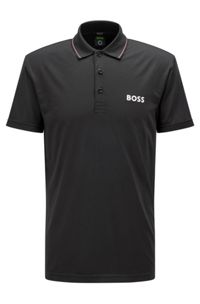 Logo polo shirt in performance-stretch jersey, Black