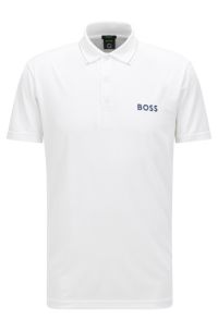 Logo polo shirt in performance-stretch jersey, White