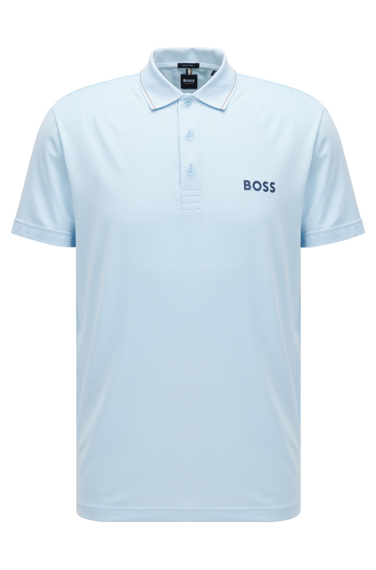 Logo polo shirt in performance-stretch jersey, Light Blue