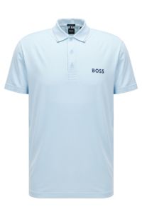 Logo polo shirt in performance-stretch jersey, Light Blue