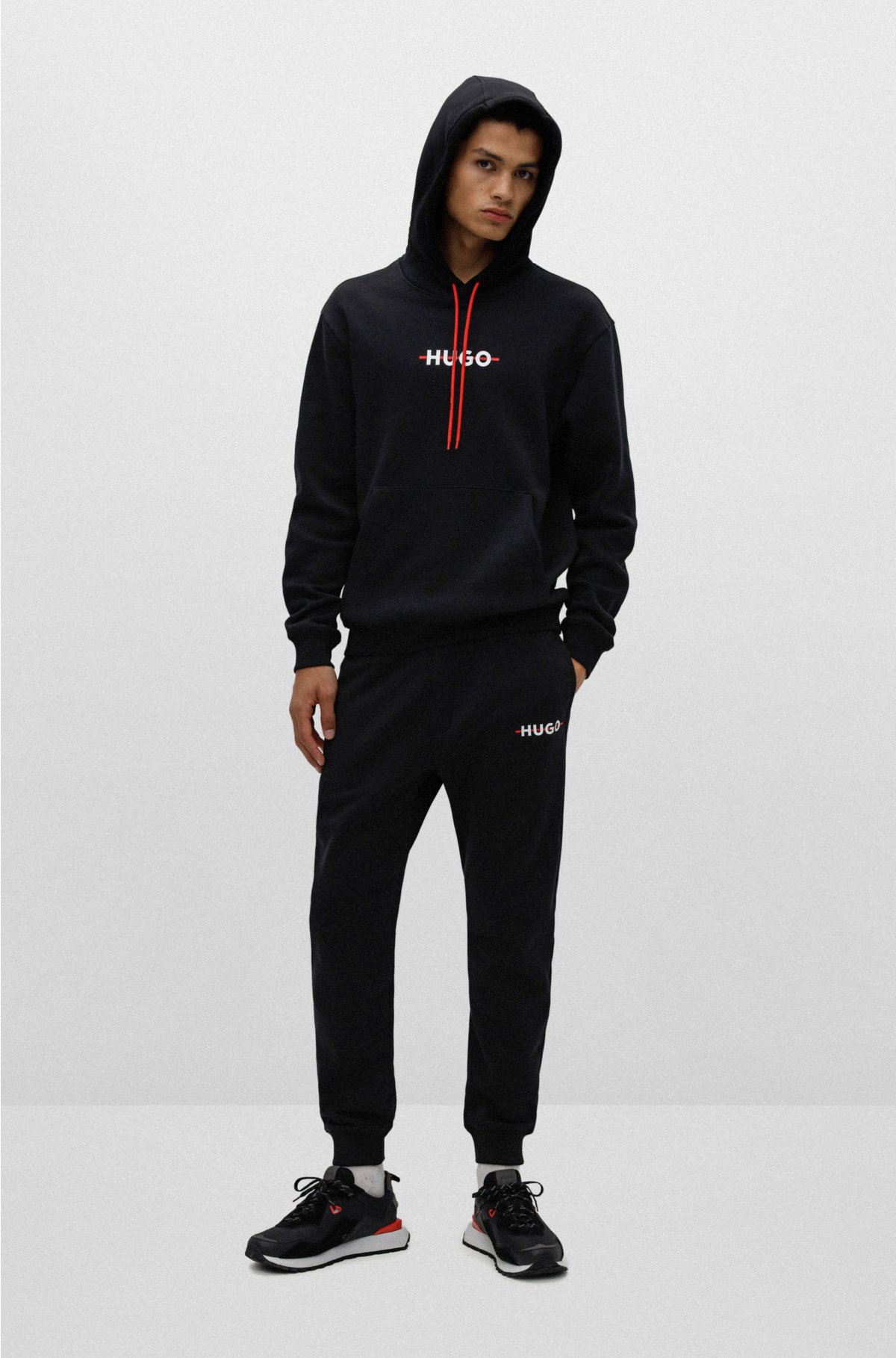 HUGO Cotton-blend Tracksuit Bottoms With Stripe And Logo, 41% OFF