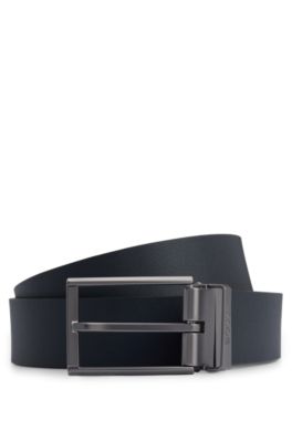 Hugo Boss Italian-leather Reversible Belt With Pin And Plaque Buckles In Black