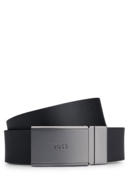 Hugo Boss Italian-leather Reversible Belt With Pin And Plaque Buckles In Black