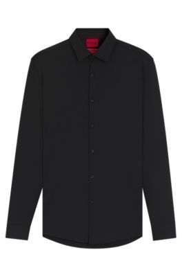 Camisa slim fit de punto el&aacute;stico t&eacute;cnico, Negro