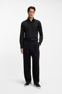 Slim-fit shirt in performance-stretch jersey, Black