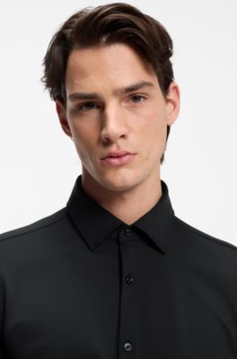 Slim-fit shirt in performance-stretch jersey, Black
