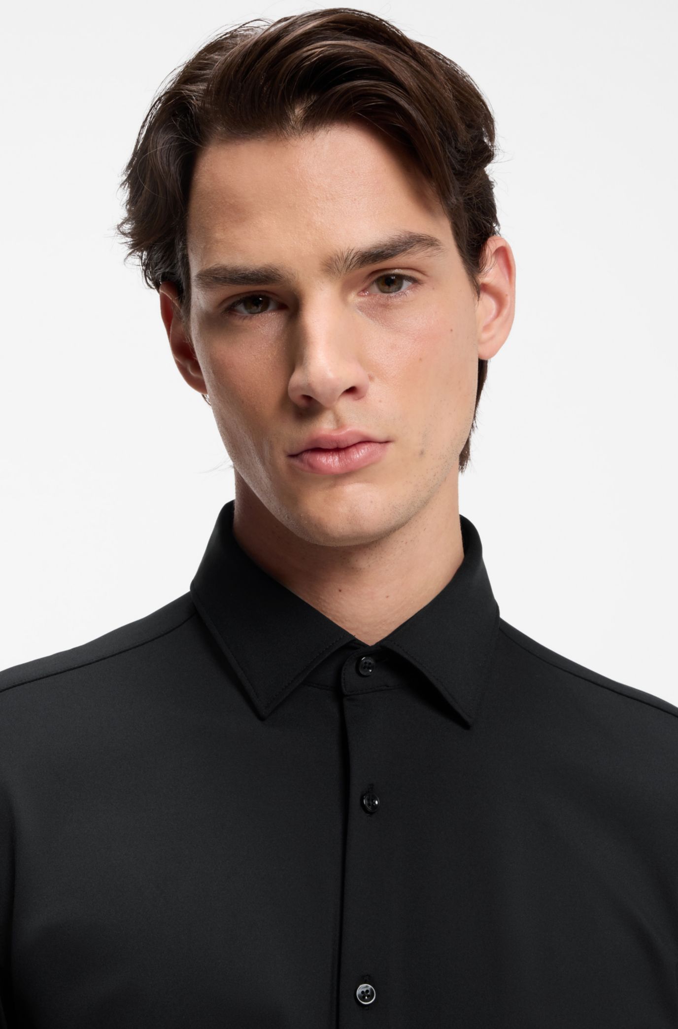 HUGO - Slim-fit shirt in performance-stretch jersey - Black
