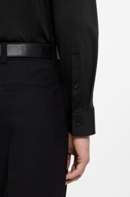 Camisa slim fit de punto el&aacute;stico t&eacute;cnico, Negro