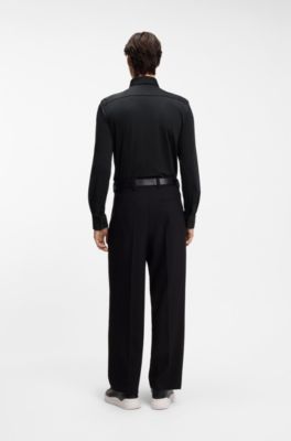 Camisa slim fit de punto el&aacute;stico t&eacute;cnico, Negro