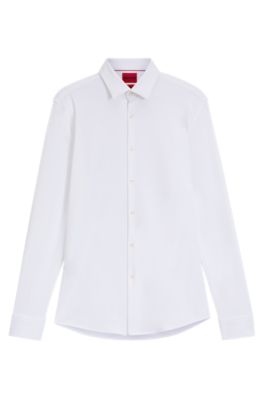 Camisa slim fit de punto el&aacute;stico t&eacute;cnico, Blanco