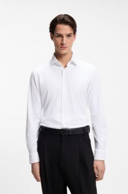 Camisa slim fit de punto el&aacute;stico t&eacute;cnico, Blanco