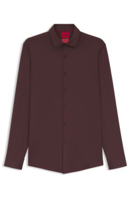 Camisa slim fit de punto el&aacute;stico t&eacute;cnico, Marr&oacute;n claro