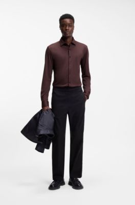 Camisa slim fit de punto el&aacute;stico t&eacute;cnico, Marr&oacute;n claro